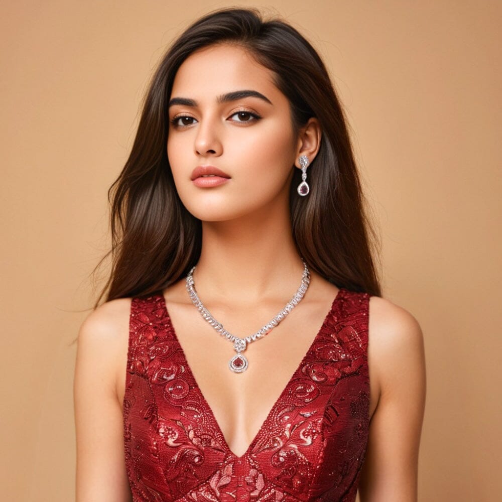 Scarlet Spark Necklace Set-Glitterati Collection