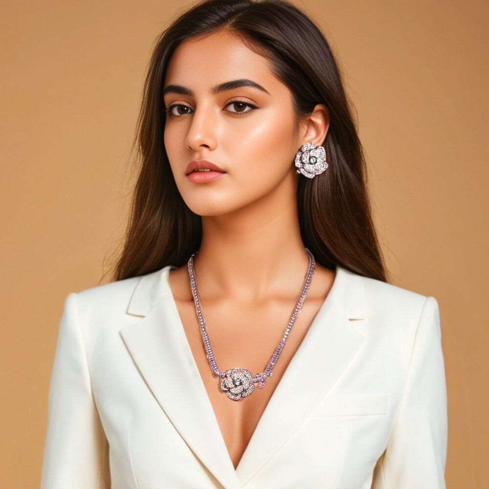 Seraphine Statement Necklace Set-Purple-Glitterati Collection