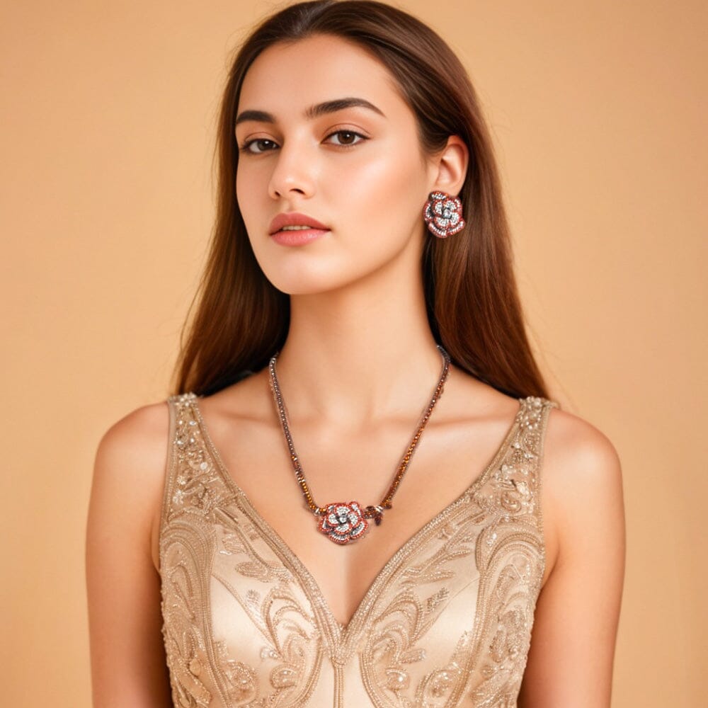 Seraphine Statement Necklace Set-Red-Glitterati Collection