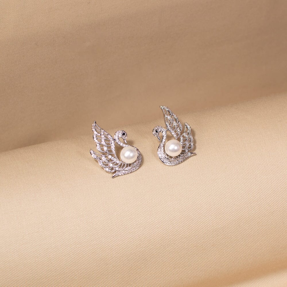 Silver Swan Kiss Studs - Edgy Collection