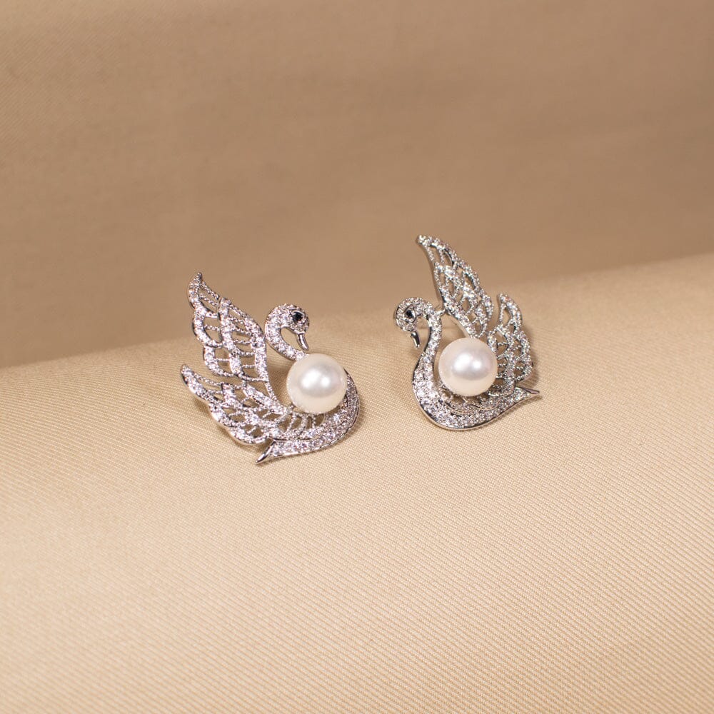 Silver Swan Kiss Studs - Edgy Collection