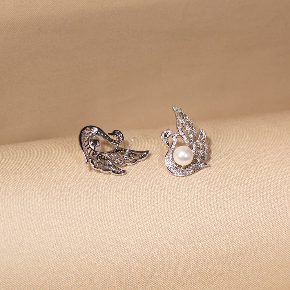 Silver Swan Kiss Studs - Edgy Collection