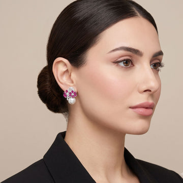 Starry Bloom Pearl Earrings - Pink