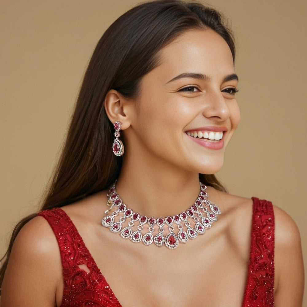 Taarika Necklace Set - Ruby Red