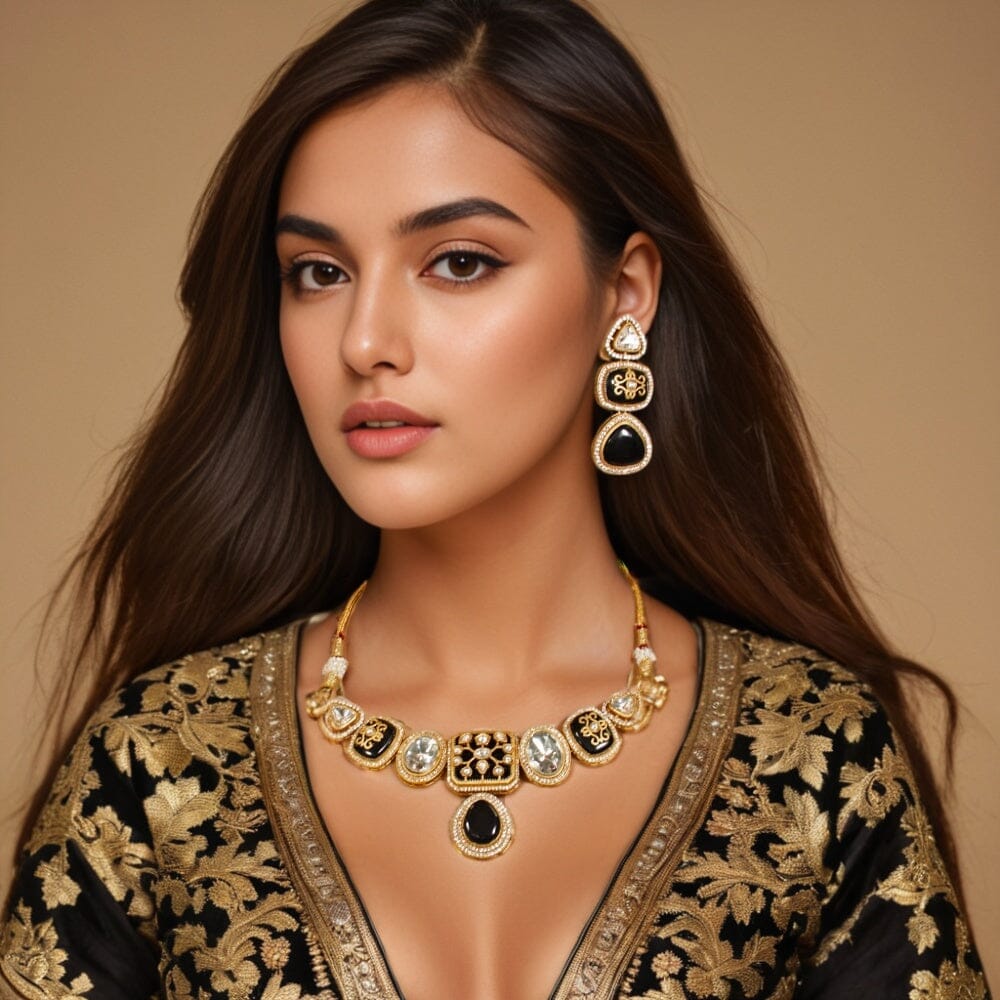 Taasha Traditional Choker Set - Black - Pratha Collection