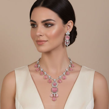 The Grand Gala Statement Necklace Set - Pink