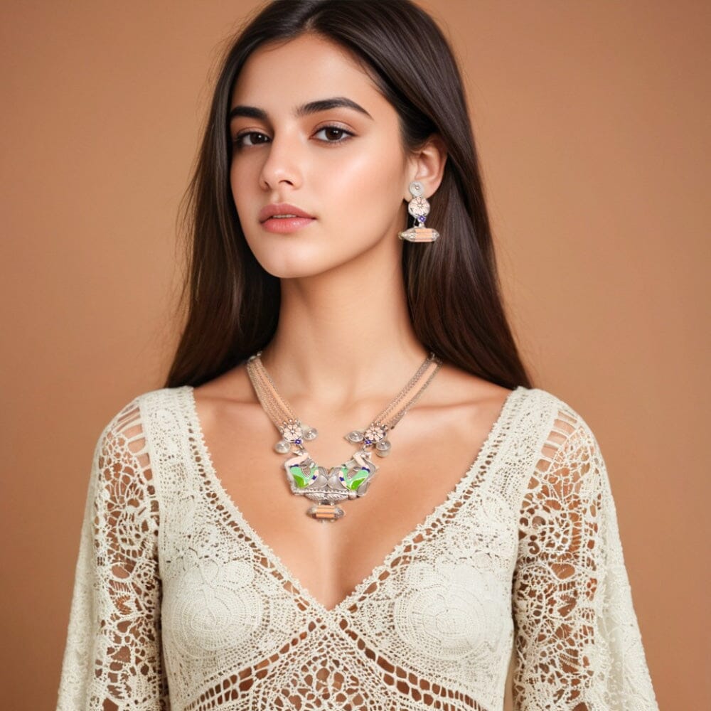 Tribal Tranquil Silver Replica Necklace Set - Rajata Collection