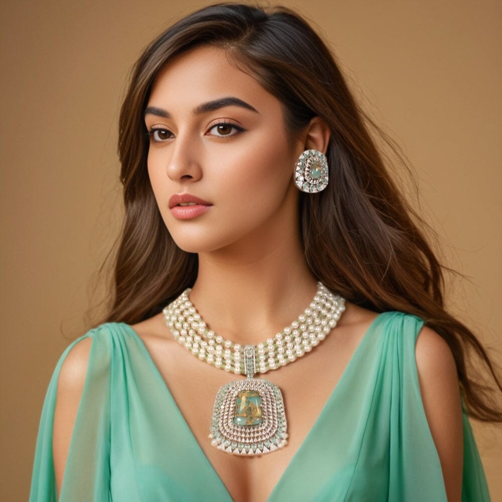 Zarin Premium Necklace Set - Mint
