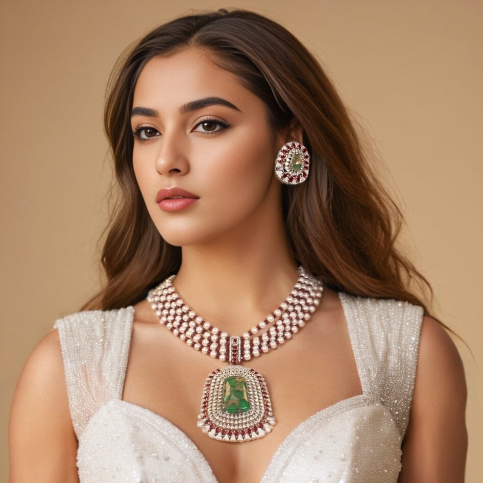 Zarin Premium Necklace Set - Red