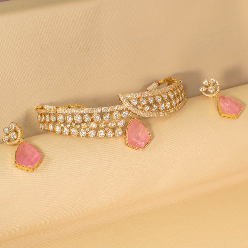 Zaruna Choker Set - Pink - Pratha Collection