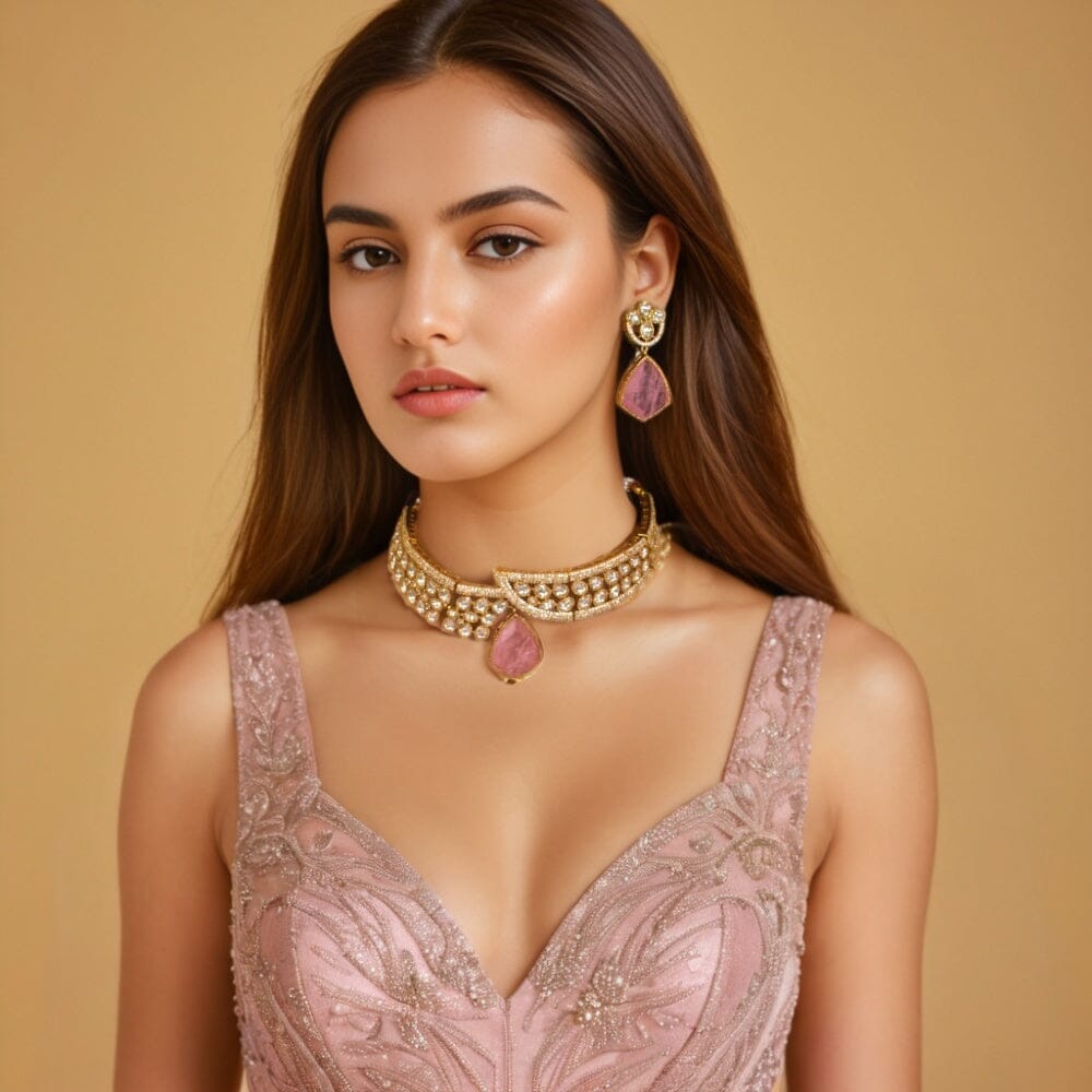 Zaruna Choker Set - Pink - Pratha Collection