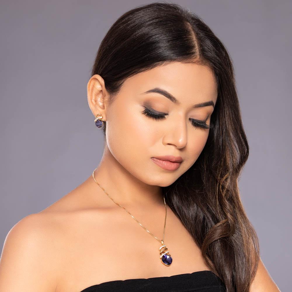 Cherry Purple Crystal Pendant Necklace Set - Blingvine Jewellery