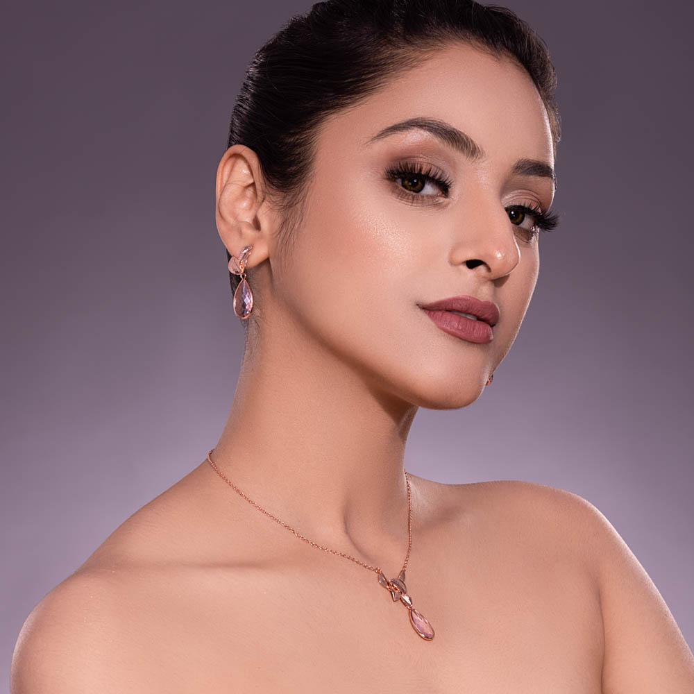 Kimaya Pink Crystal Pendant Set