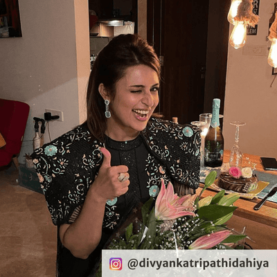 Divyanka Tripath Dahiya wearing earrings from Aquamarine Necklace Set from Blingvine