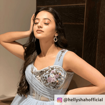 Helly Shah wearing Pretty in Pink Earrings from Blingvine