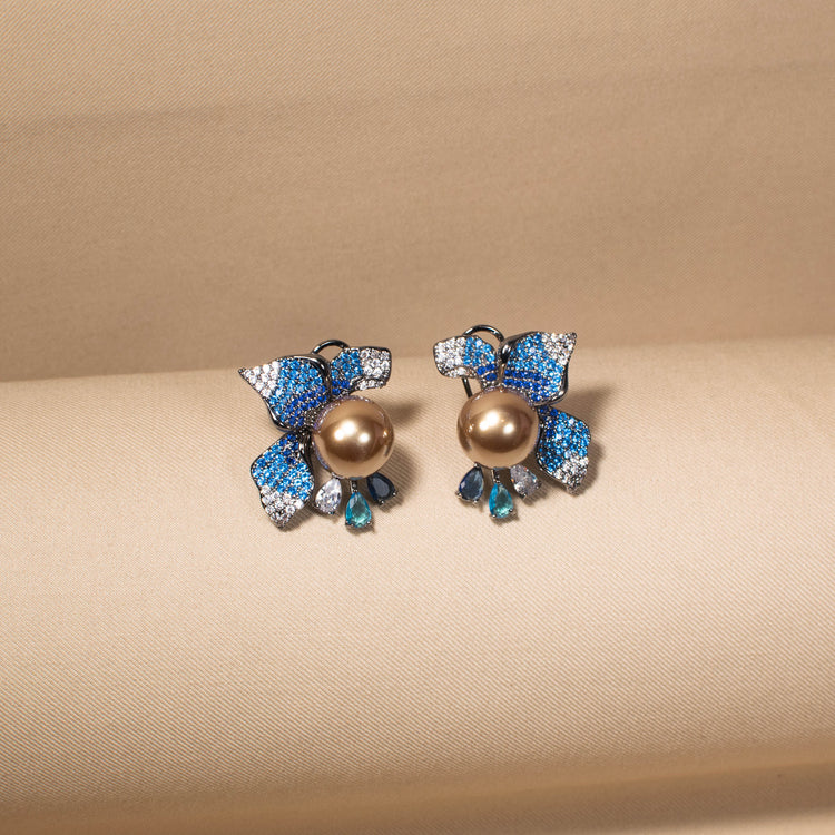 Blue Peacock Pearl Earrings
