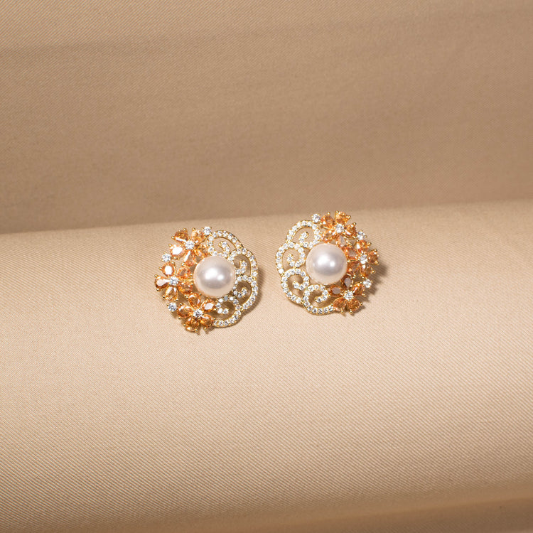 Regal Iris Swirl Studs - Golden