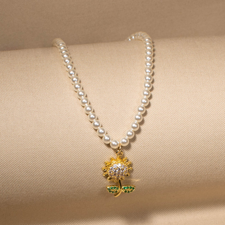 Golden Sunflower Pearl Necklace Set