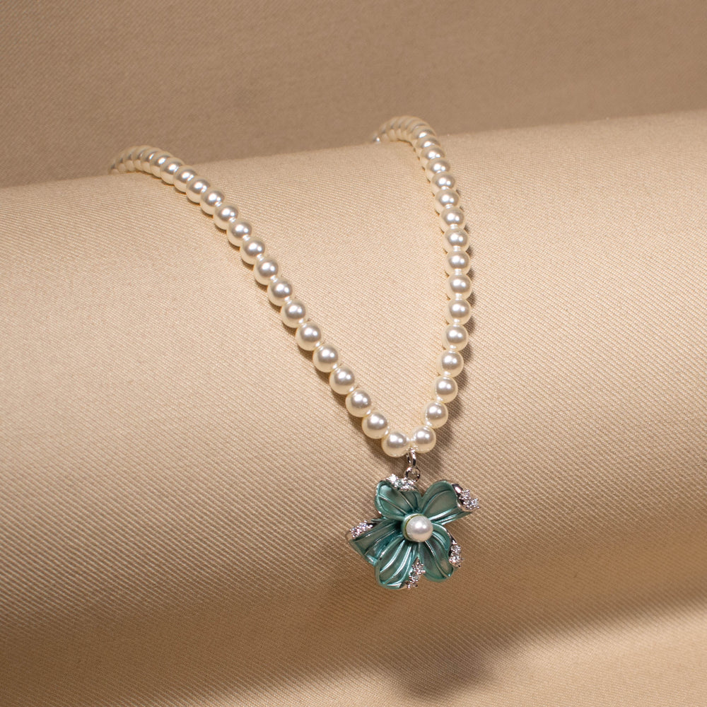 Teal Blossom Pearl Necklace Set