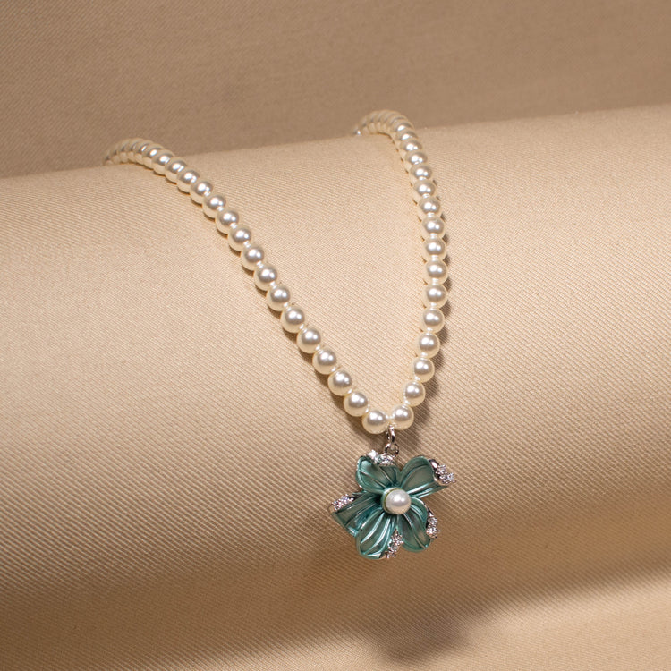 Teal Blossom Pearl Necklace Set