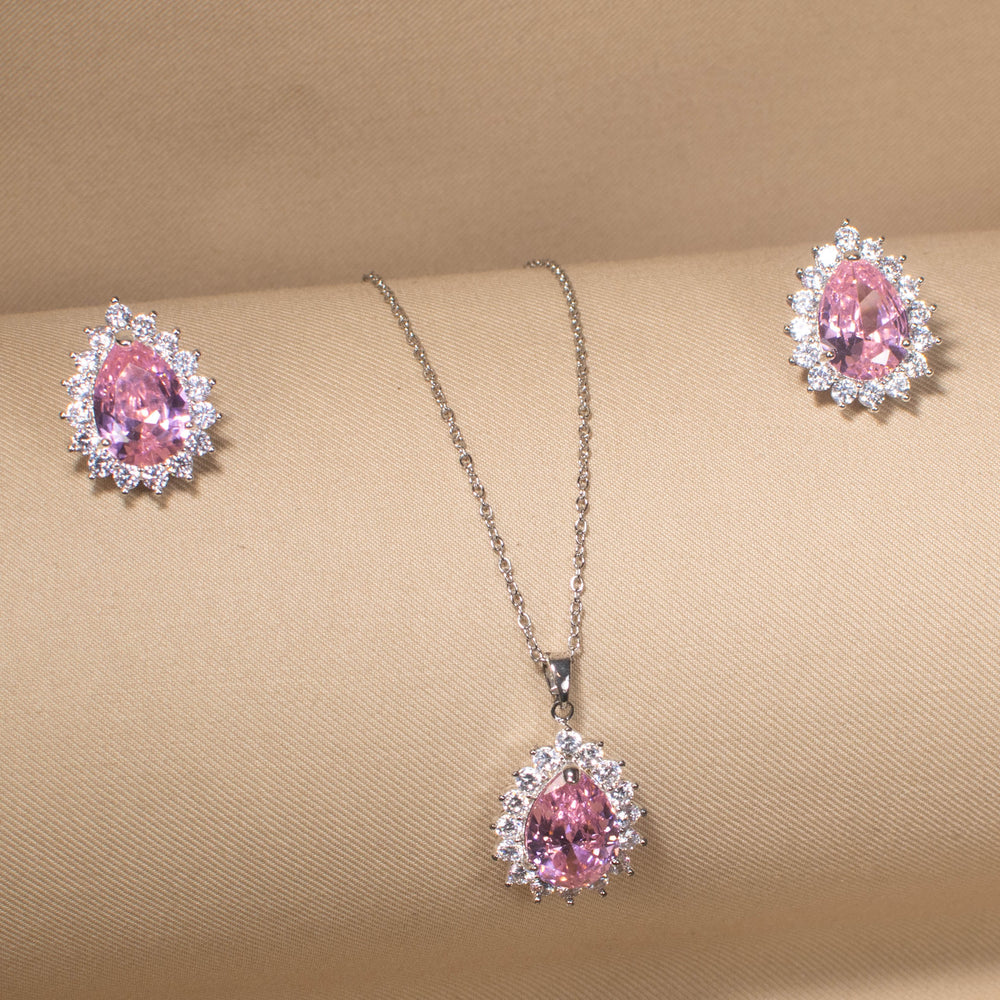 Classic Teardrop Elegance Pendant Set - Pink