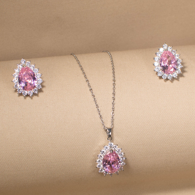 Classic Teardrop Elegance Pendant Set - Pink