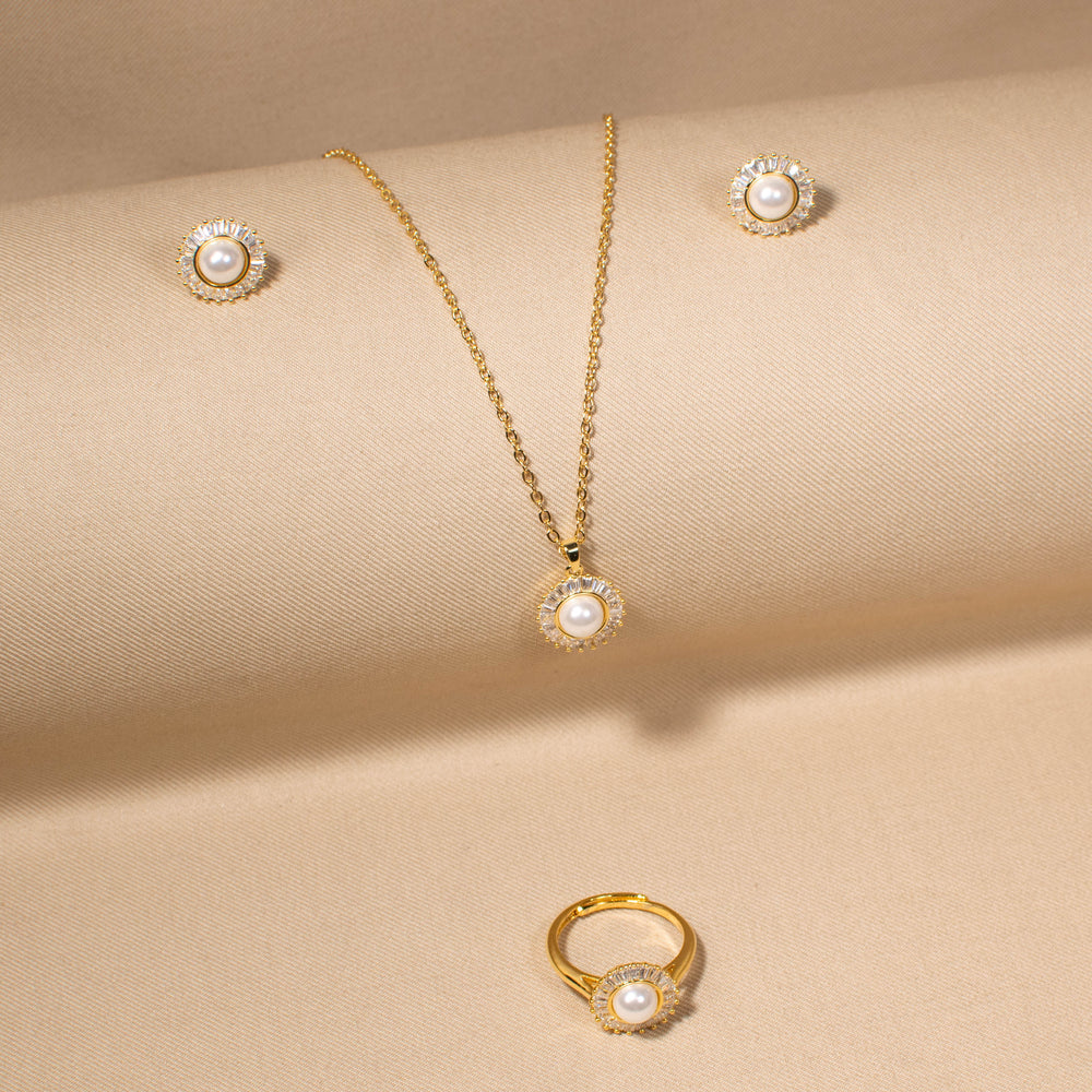 Supernova Pearl Pendant Set with Ring