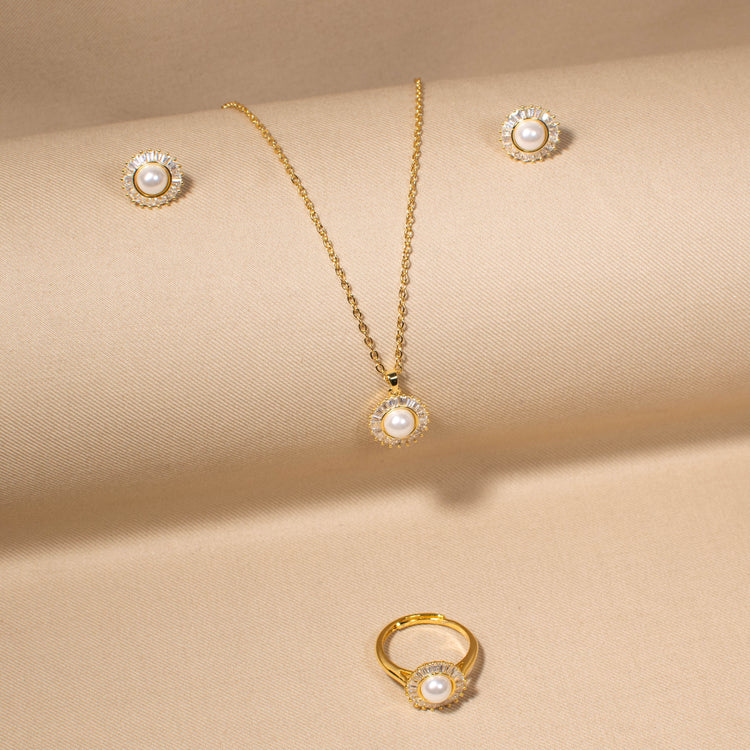 Supernova Pearl Pendant Set with Ring