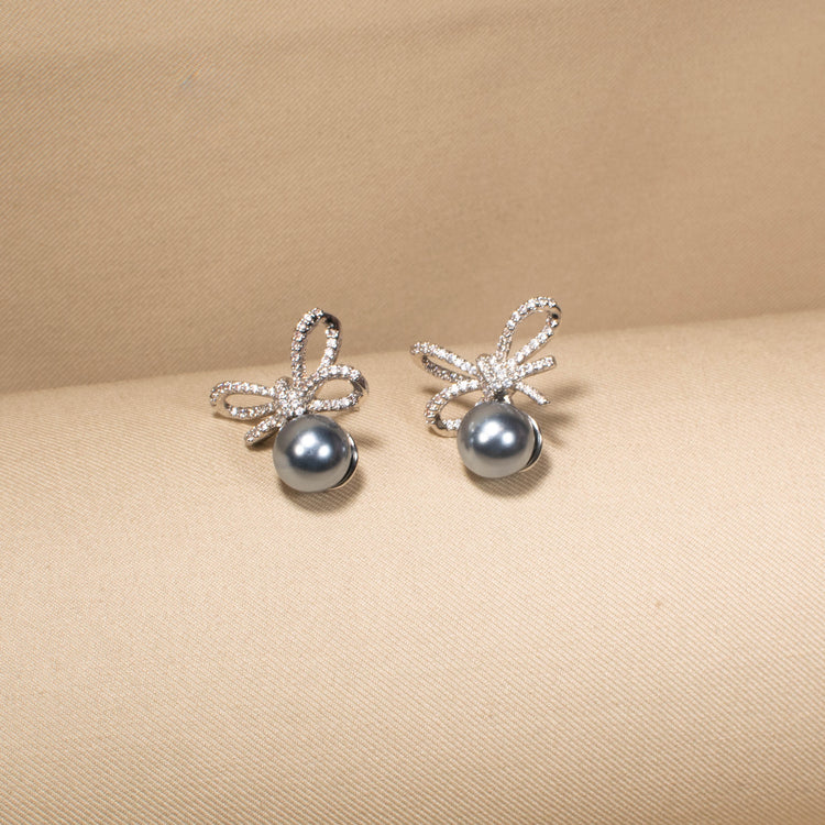 Midnight Ribbon Pearl Earrings