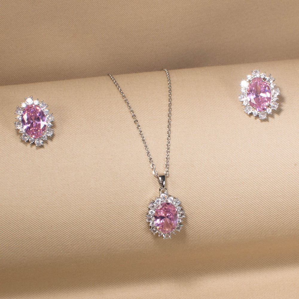 Pink Princess Halo Pendant Set