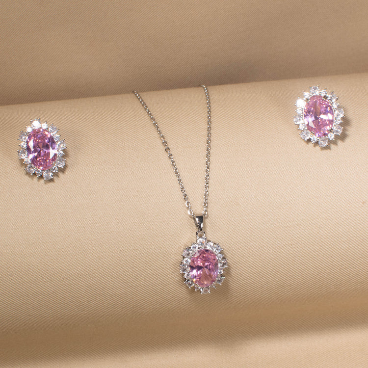Pink Princess Halo Pendant Set