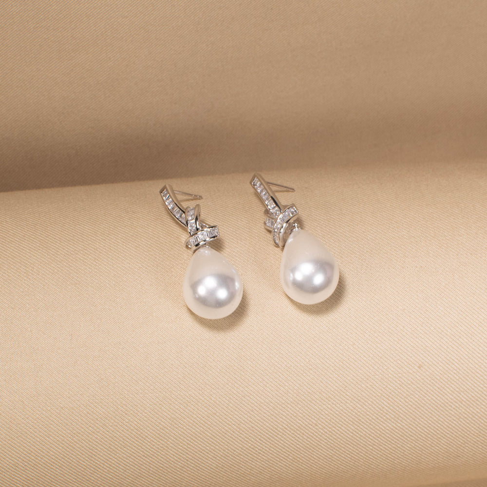 Frosty Teardrop Pearl Earrings