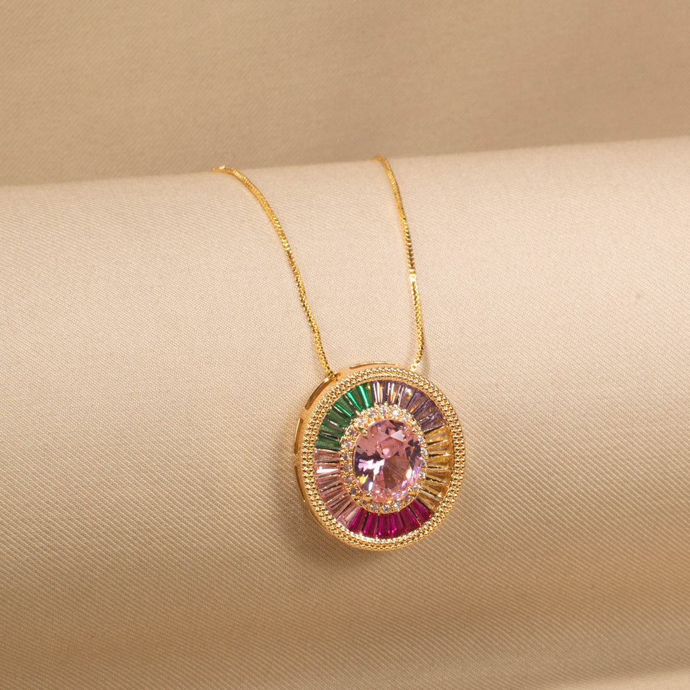 Rosy Prism Disc Pendant Set