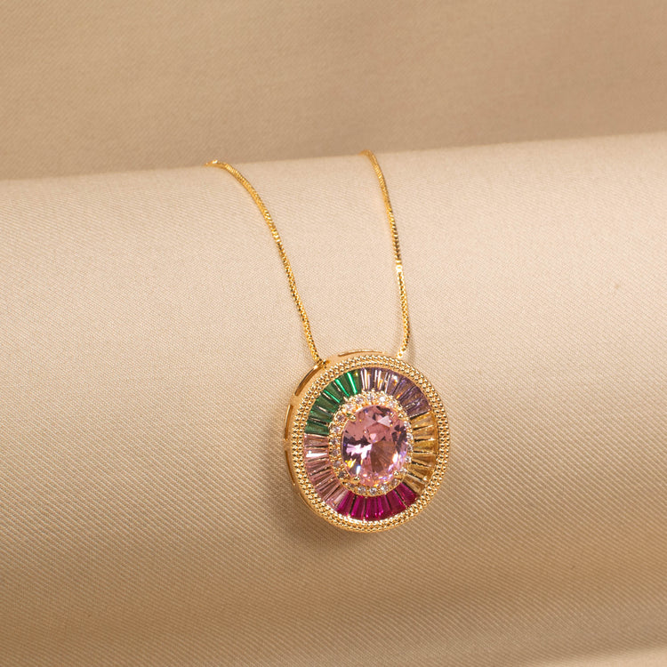 Rosy Prism Disc Pendant Set