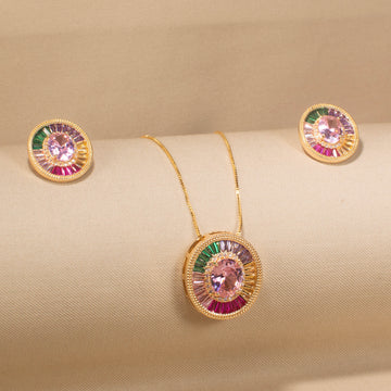 Rosy Prism Disc Pendant Set