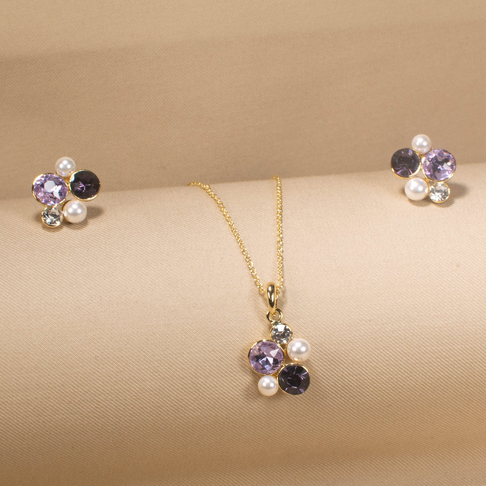 Plum & Pearl Cluster Pendant Set