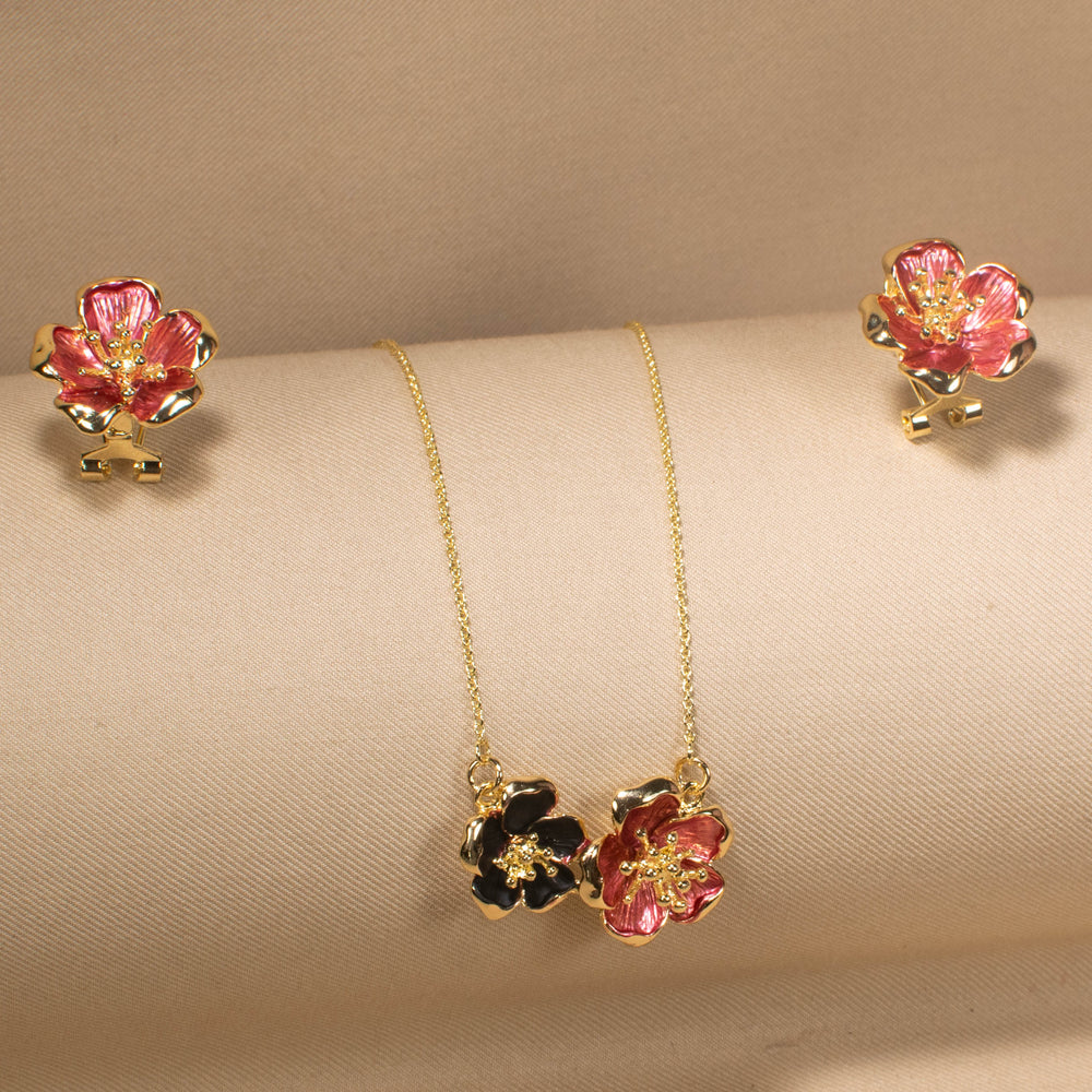 Scarlet Petal Duo Pendant Set
