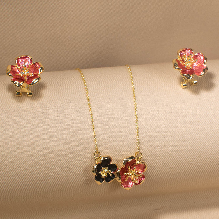 Scarlet Petal Duo Pendant Set