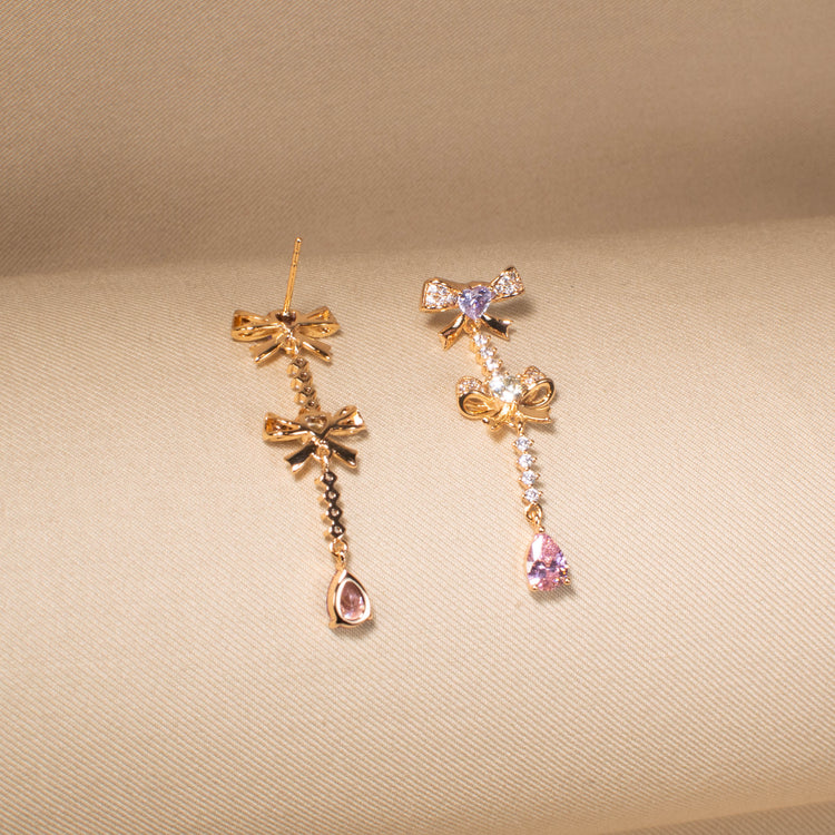 Rosy Bow Tiered Earrings