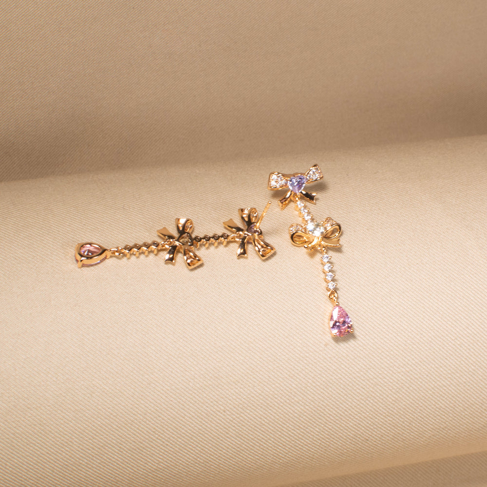 Rosy Bow Tiered Earrings