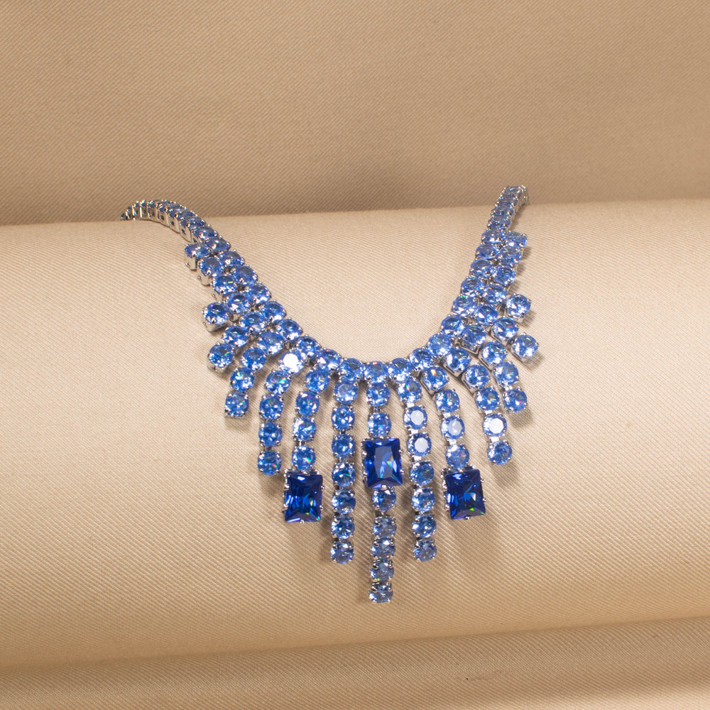 Azure Fringe Statement Necklace Set