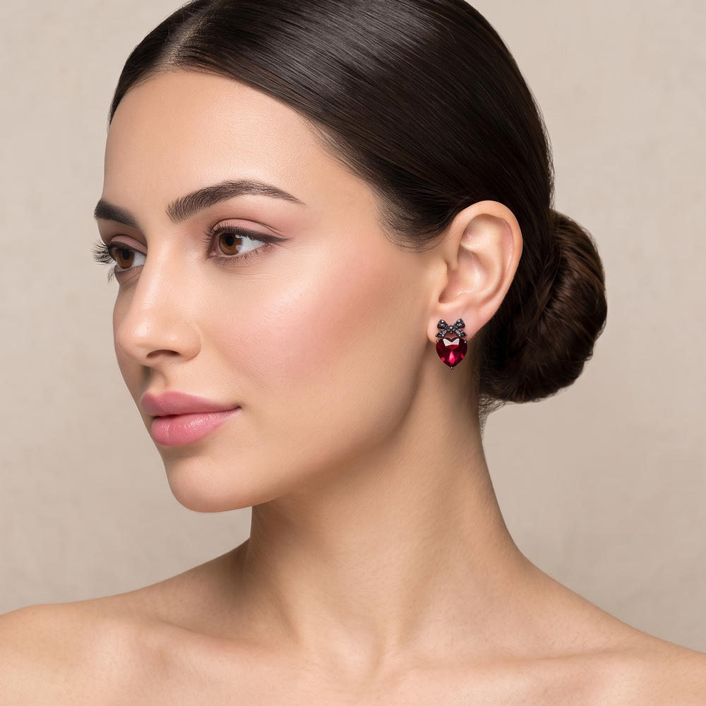 Ruby Bow Crystal Studs