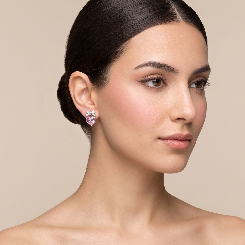 Blush Bow Crystal Studs