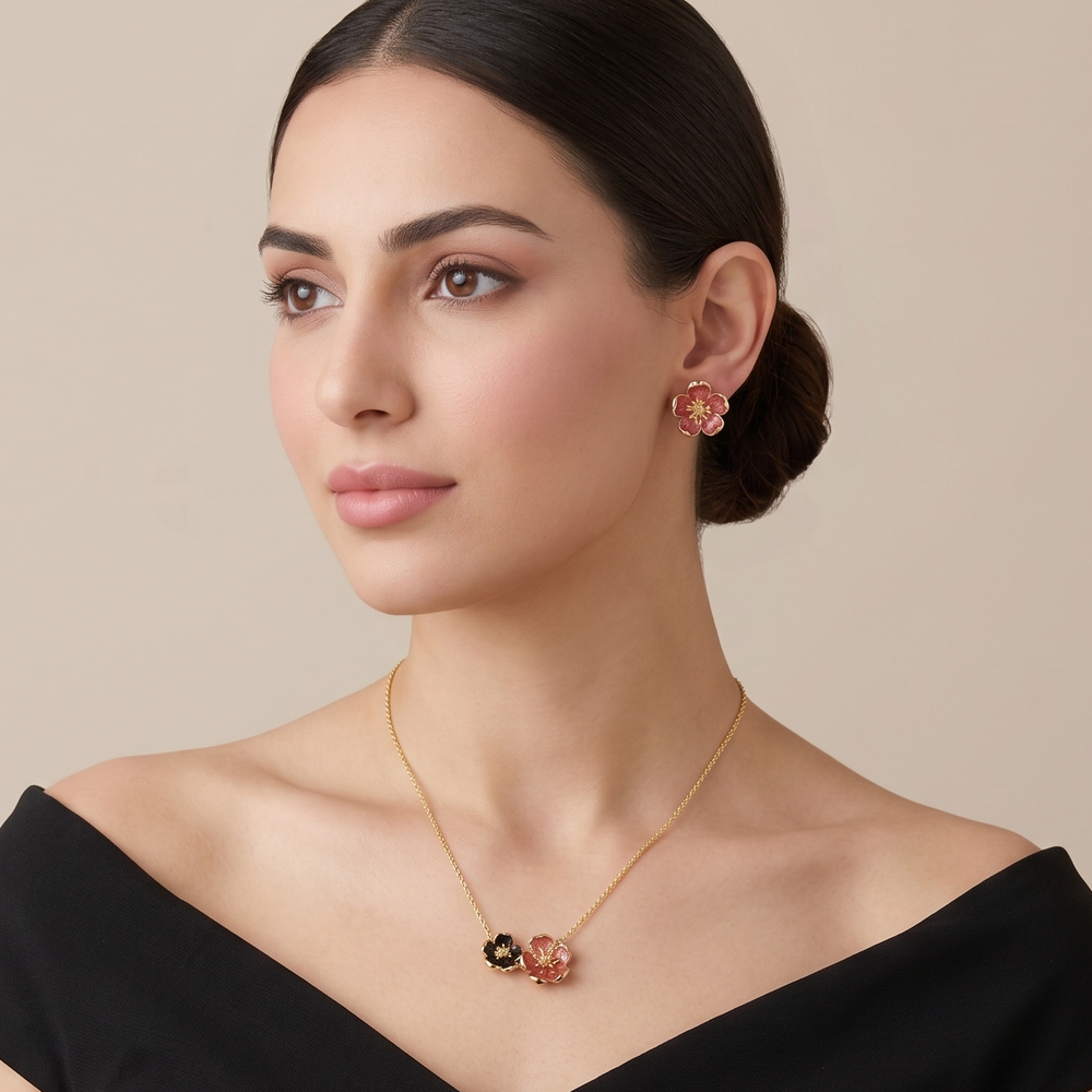 Scarlet Petal Duo Pendant Set