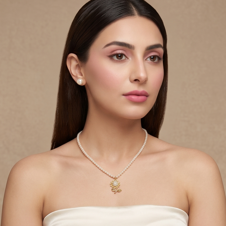 Golden Sunflower Pearl Necklace Set