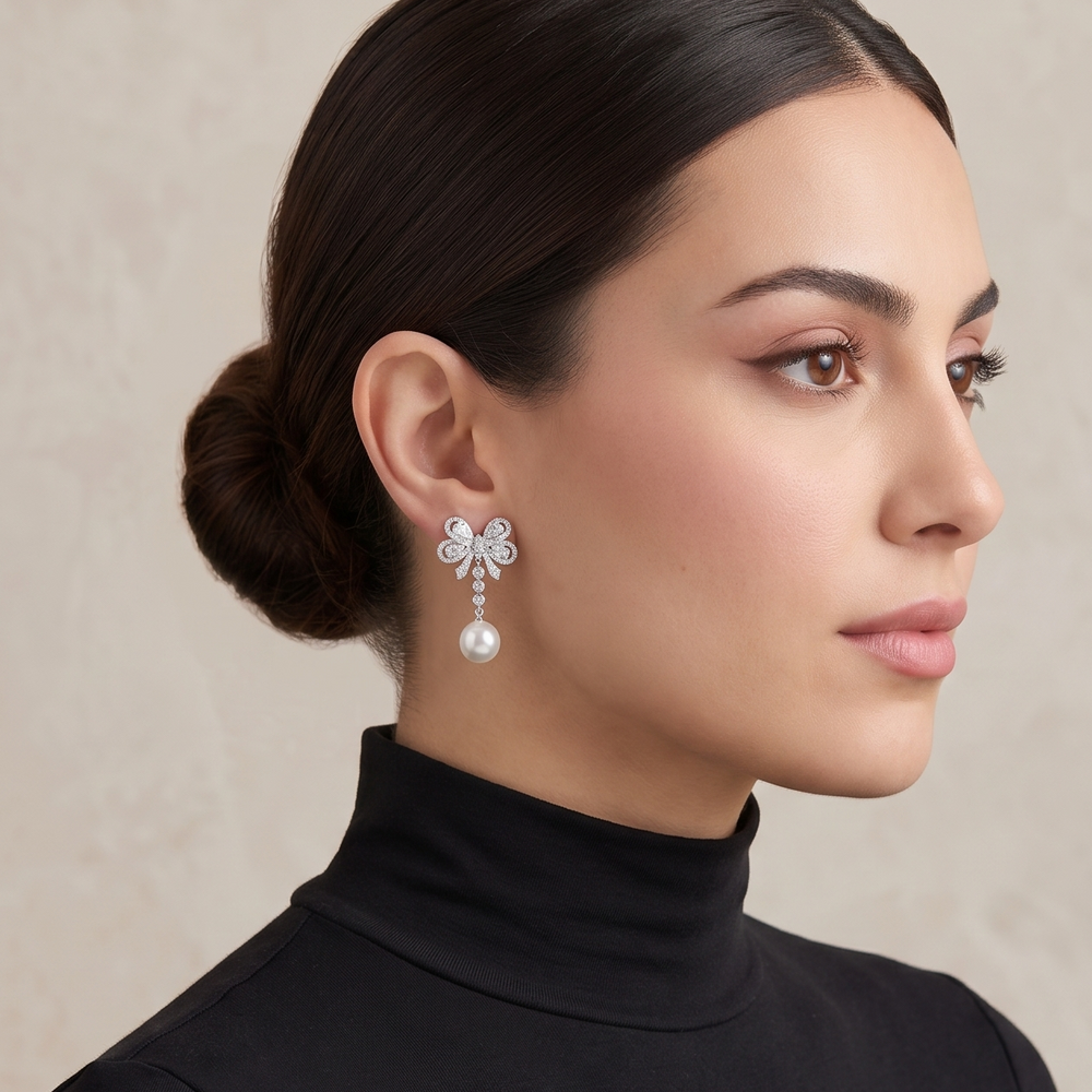 Elegance Bow & Pearl Earrings