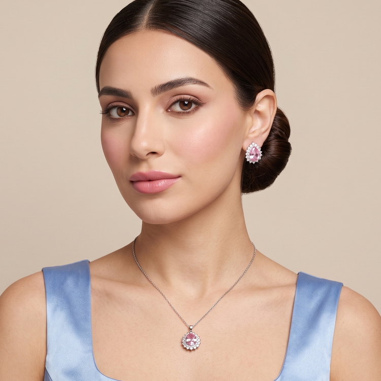 Classic Teardrop Elegance Pendant Set - Pink