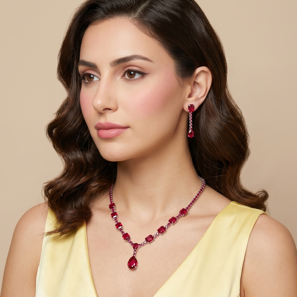 Crimson Cascade Necklace Set