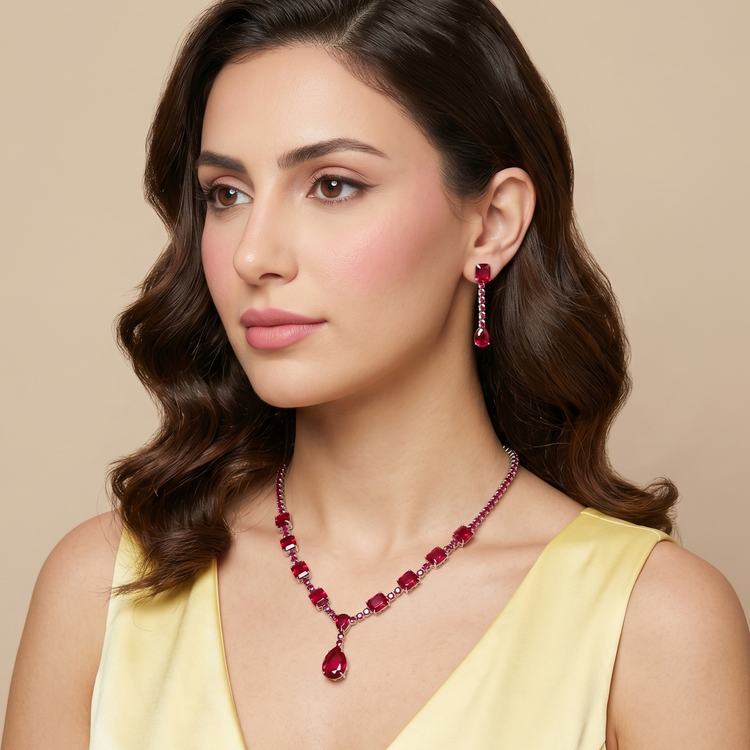 Crimson Cascade Necklace Set