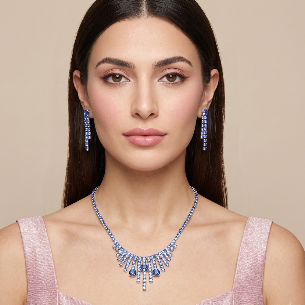 Azure Fringe Statement Necklace Set